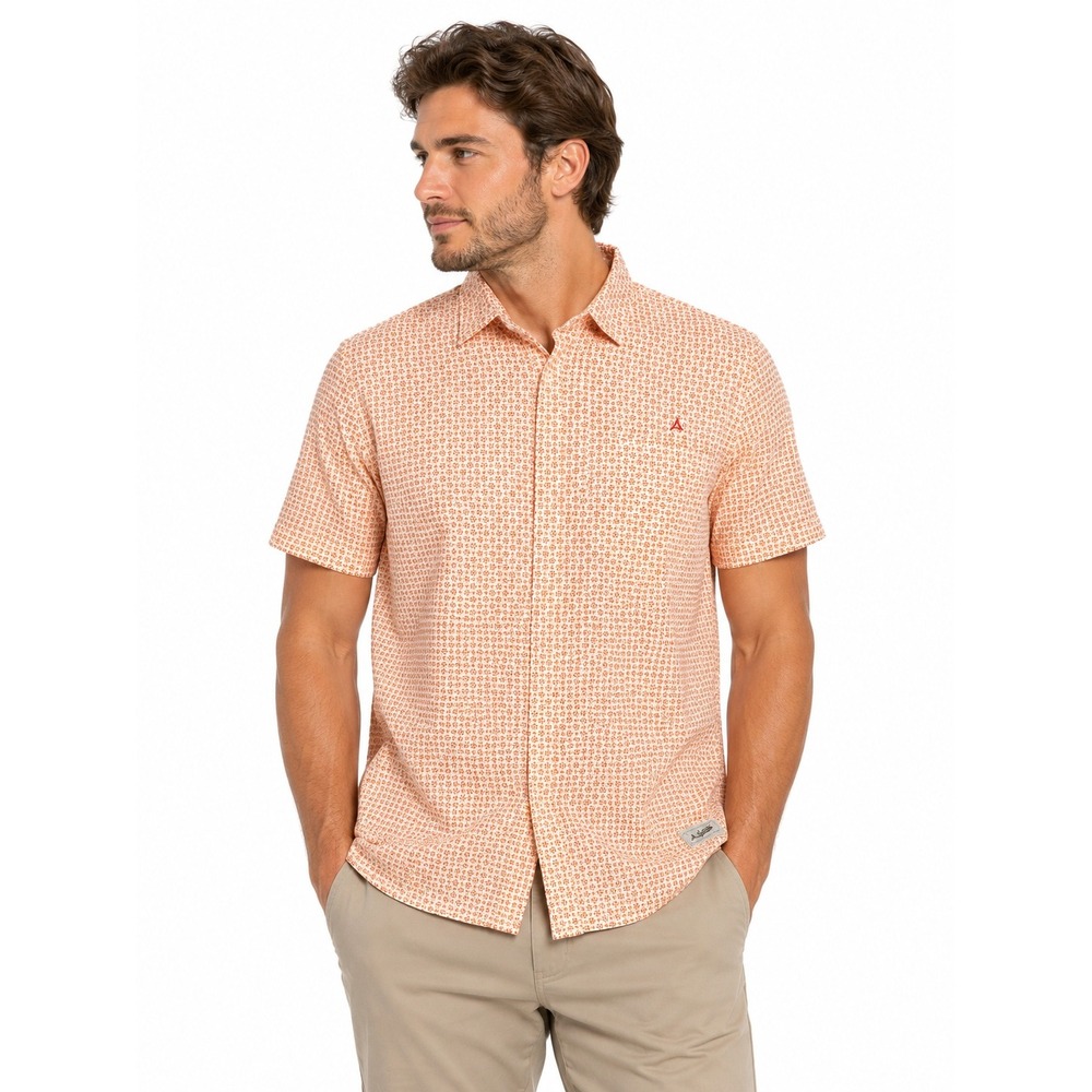 Schoffel Mens Orange Floral Short Sleeve Golf Button Up Leisure Shirt | XL